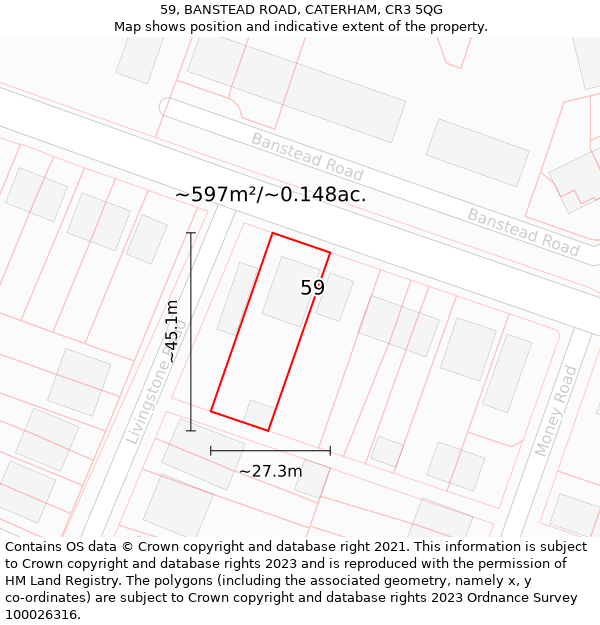 59, BANSTEAD ROAD, CATERHAM, CR3 5QG: Plot and title map