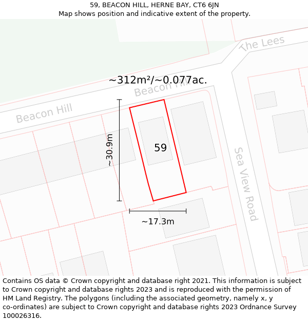 59, BEACON HILL, HERNE BAY, CT6 6JN: Plot and title map