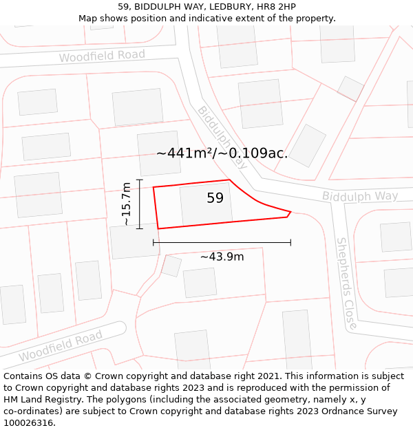 59, BIDDULPH WAY, LEDBURY, HR8 2HP: Plot and title map