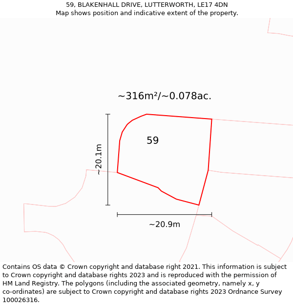 59, BLAKENHALL DRIVE, LUTTERWORTH, LE17 4DN: Plot and title map