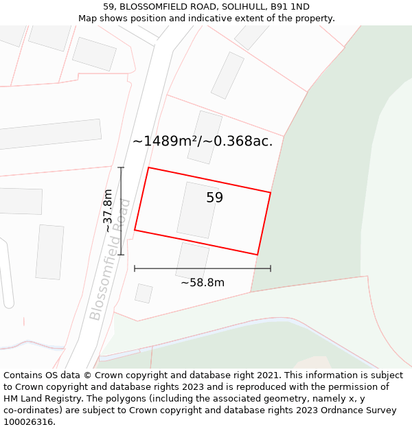 59, BLOSSOMFIELD ROAD, SOLIHULL, B91 1ND: Plot and title map