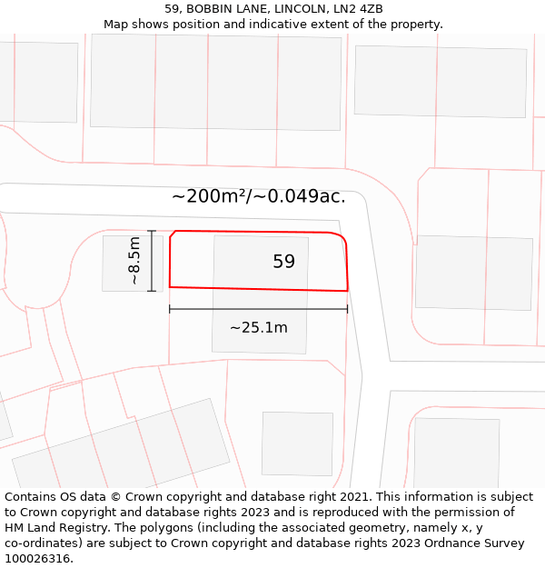 59, BOBBIN LANE, LINCOLN, LN2 4ZB: Plot and title map