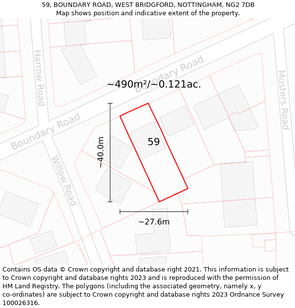 59, BOUNDARY ROAD, WEST BRIDGFORD, NOTTINGHAM, NG2 7DB: Plot and title map