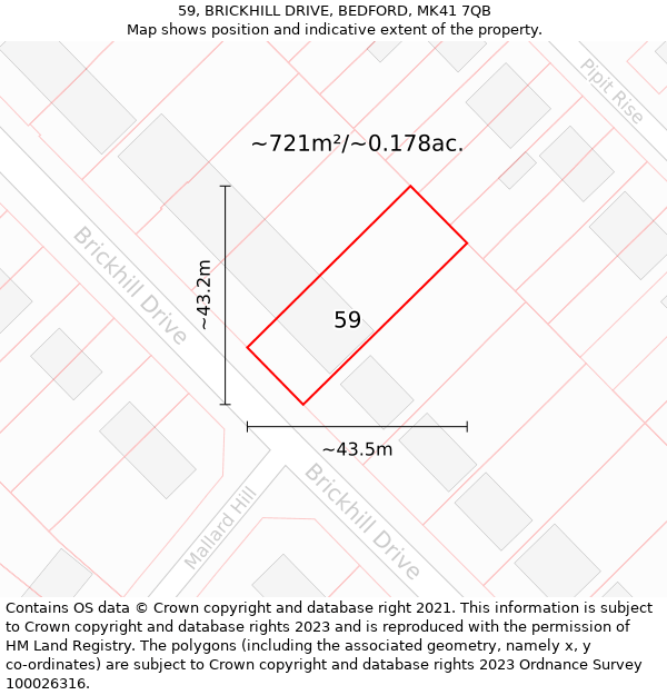 59, BRICKHILL DRIVE, BEDFORD, MK41 7QB: Plot and title map