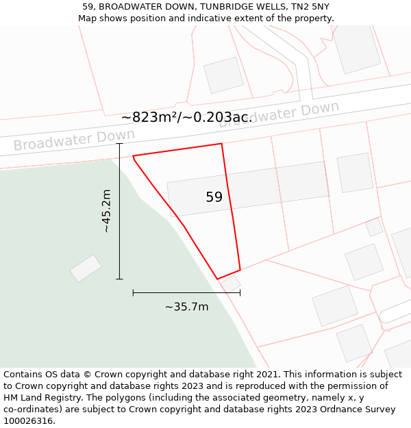 59, BROADWATER DOWN, TUNBRIDGE WELLS, TN2 5NY: Plot and title map