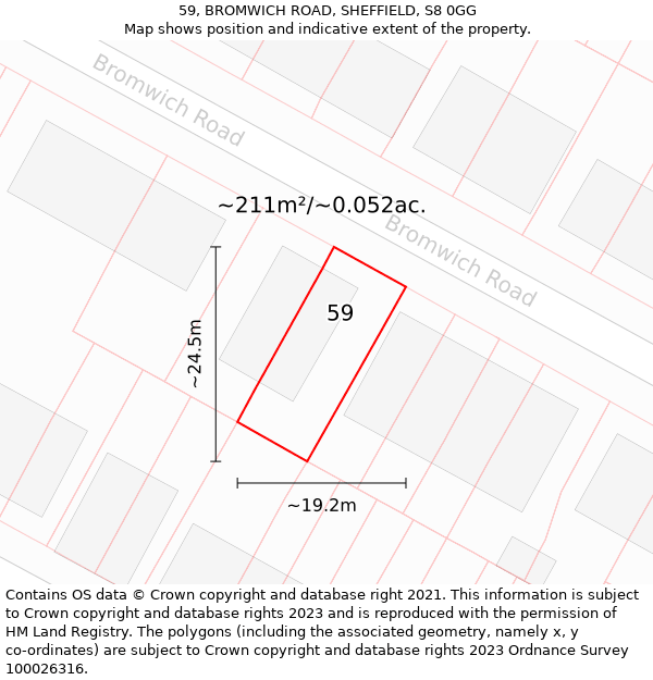 59, BROMWICH ROAD, SHEFFIELD, S8 0GG: Plot and title map