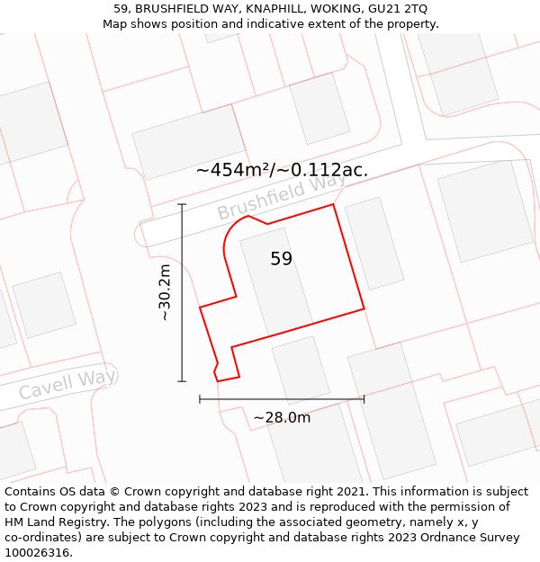59, BRUSHFIELD WAY, KNAPHILL, WOKING, GU21 2TQ: Plot and title map