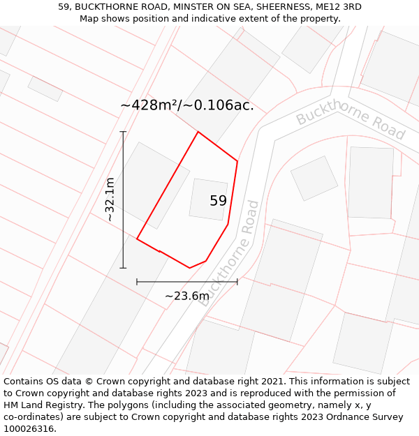 59, BUCKTHORNE ROAD, MINSTER ON SEA, SHEERNESS, ME12 3RD: Plot and title map