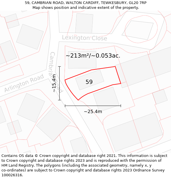 59, CAMBRIAN ROAD, WALTON CARDIFF, TEWKESBURY, GL20 7RP: Plot and title map