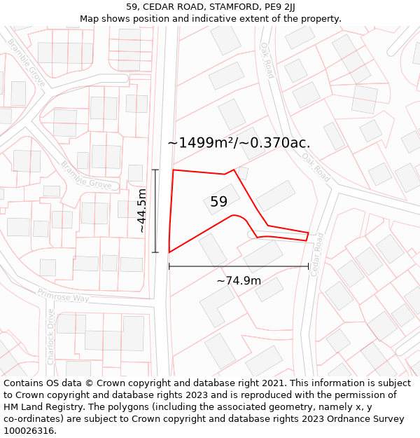 59, CEDAR ROAD, STAMFORD, PE9 2JJ: Plot and title map