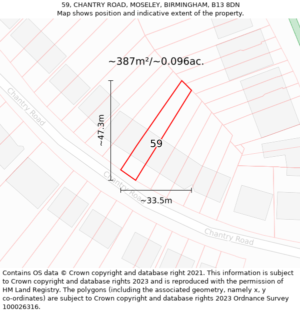 59, CHANTRY ROAD, MOSELEY, BIRMINGHAM, B13 8DN: Plot and title map