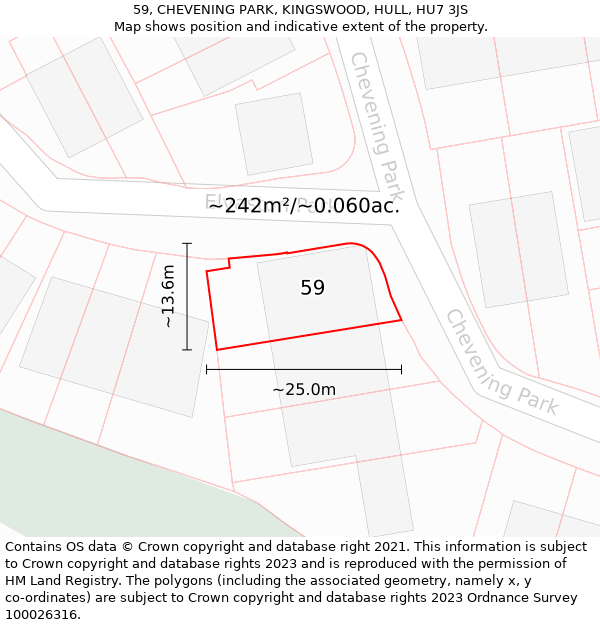 59, CHEVENING PARK, KINGSWOOD, HULL, HU7 3JS: Plot and title map