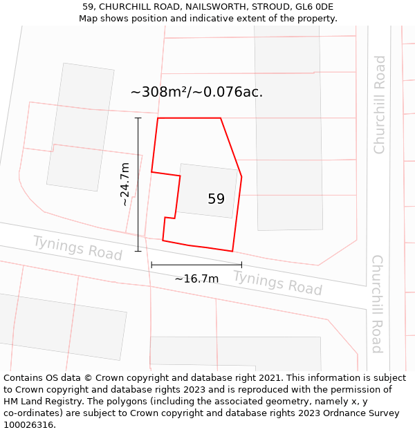 59, CHURCHILL ROAD, NAILSWORTH, STROUD, GL6 0DE: Plot and title map