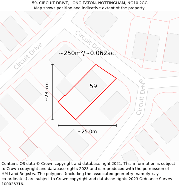 59, CIRCUIT DRIVE, LONG EATON, NOTTINGHAM, NG10 2GG: Plot and title map