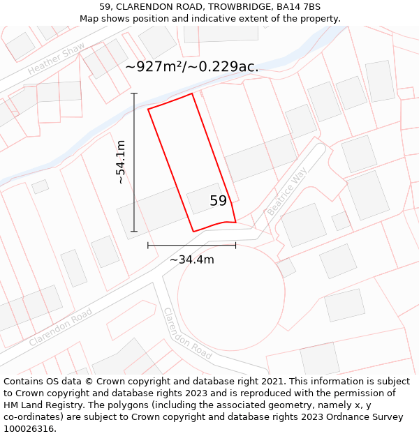 59, CLARENDON ROAD, TROWBRIDGE, BA14 7BS: Plot and title map