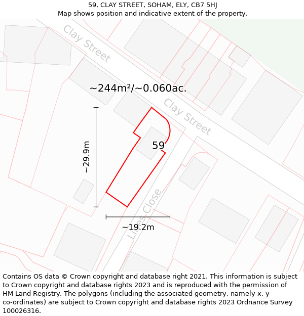 59, CLAY STREET, SOHAM, ELY, CB7 5HJ: Plot and title map