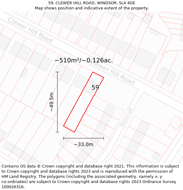 59, CLEWER HILL ROAD, WINDSOR, SL4 4DE: Plot and title map