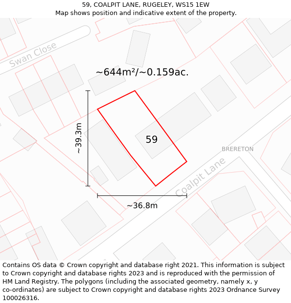 59, COALPIT LANE, RUGELEY, WS15 1EW: Plot and title map