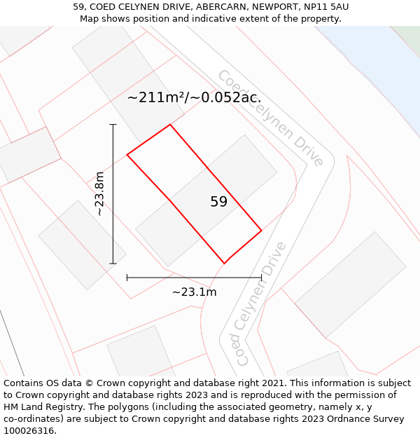 59, COED CELYNEN DRIVE, ABERCARN, NEWPORT, NP11 5AU: Plot and title map