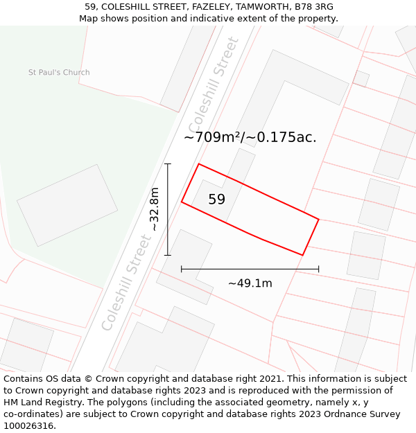 59, COLESHILL STREET, FAZELEY, TAMWORTH, B78 3RG: Plot and title map