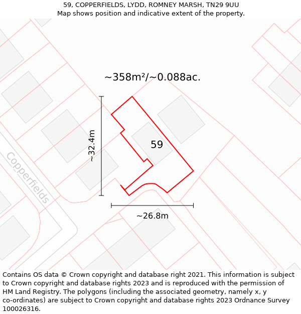 59, COPPERFIELDS, LYDD, ROMNEY MARSH, TN29 9UU: Plot and title map