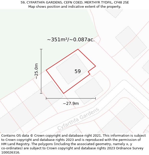 59, CYFARTHFA GARDENS, CEFN COED, MERTHYR TYDFIL, CF48 2SE: Plot and title map