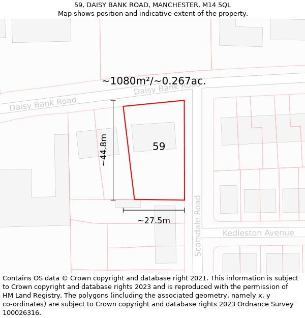 59, DAISY BANK ROAD, MANCHESTER, M14 5QL: Plot and title map