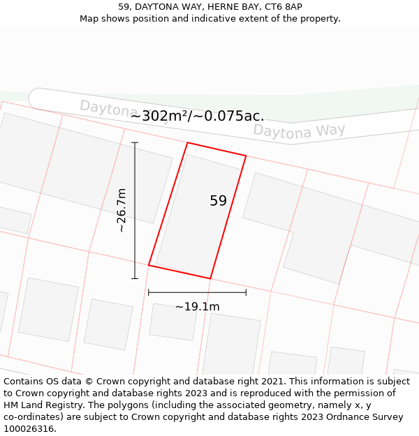 59, DAYTONA WAY, HERNE BAY, CT6 8AP: Plot and title map