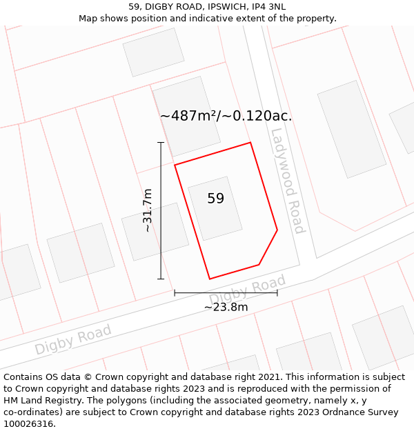 59, DIGBY ROAD, IPSWICH, IP4 3NL: Plot and title map