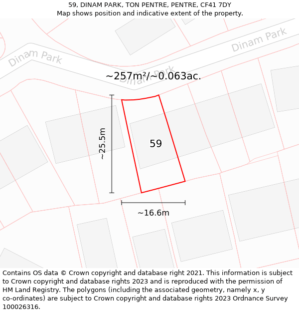 59, DINAM PARK, TON PENTRE, PENTRE, CF41 7DY: Plot and title map