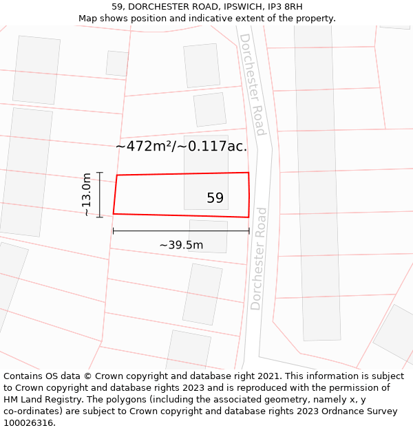59, DORCHESTER ROAD, IPSWICH, IP3 8RH: Plot and title map