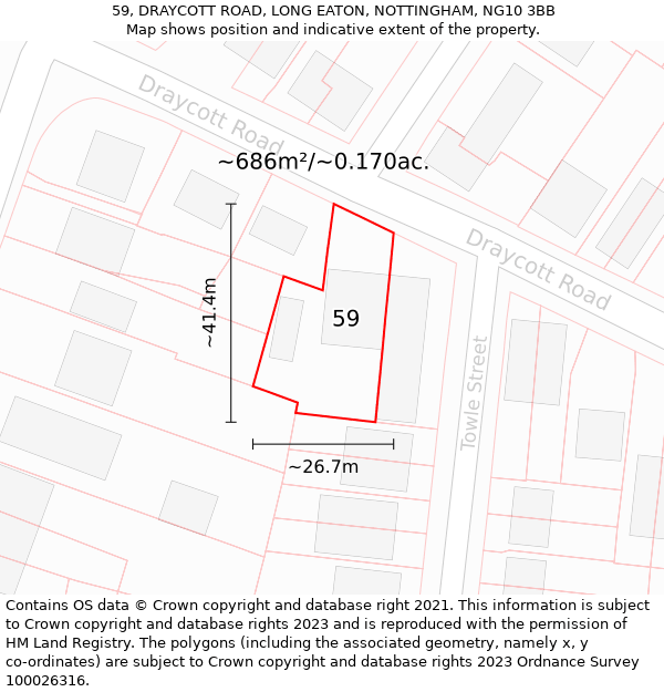 59, DRAYCOTT ROAD, LONG EATON, NOTTINGHAM, NG10 3BB: Plot and title map