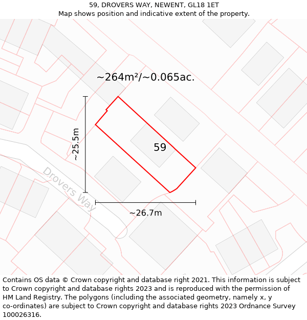 59, DROVERS WAY, NEWENT, GL18 1ET: Plot and title map