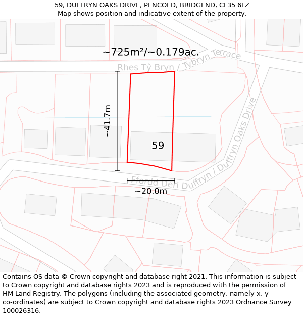 59, DUFFRYN OAKS DRIVE, PENCOED, BRIDGEND, CF35 6LZ: Plot and title map