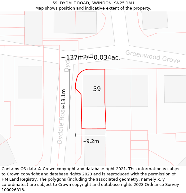59, DYDALE ROAD, SWINDON, SN25 1AH: Plot and title map