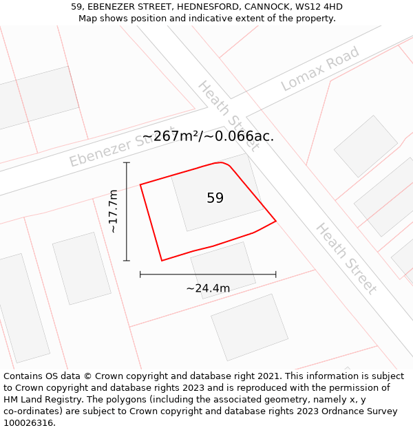 59, EBENEZER STREET, HEDNESFORD, CANNOCK, WS12 4HD: Plot and title map