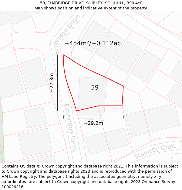 59, ELMBRIDGE DRIVE, SHIRLEY, SOLIHULL, B90 4YP: Plot and title map