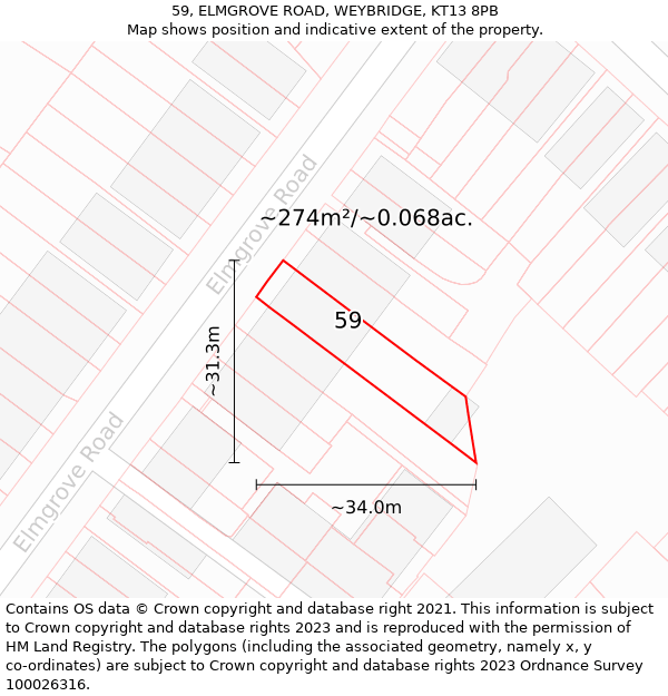 59, ELMGROVE ROAD, WEYBRIDGE, KT13 8PB: Plot and title map