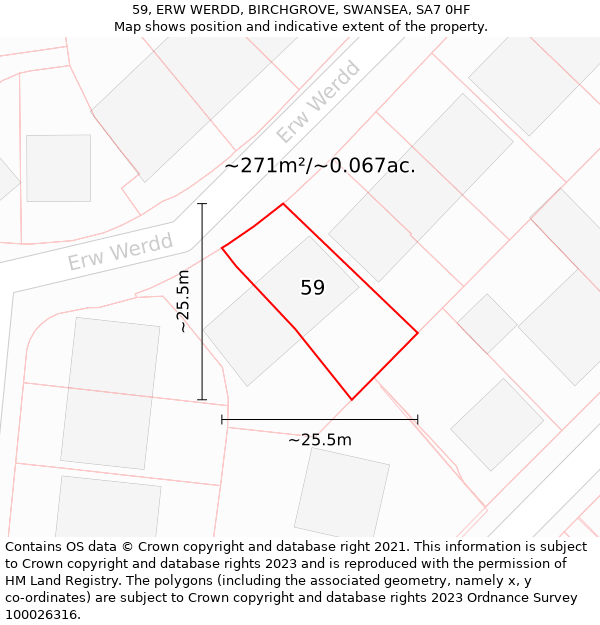 59, ERW WERDD, BIRCHGROVE, SWANSEA, SA7 0HF: Plot and title map