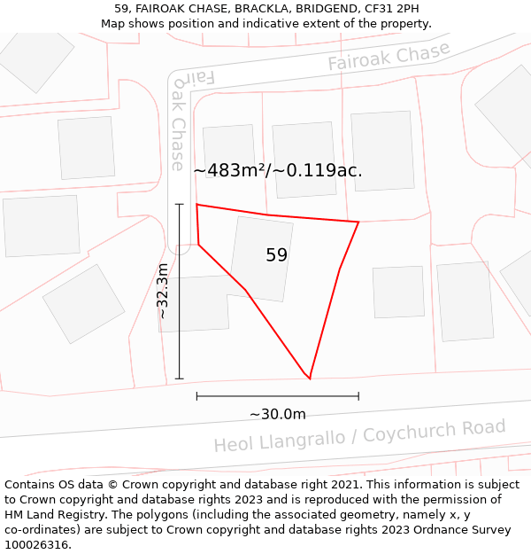 59, FAIROAK CHASE, BRACKLA, BRIDGEND, CF31 2PH: Plot and title map