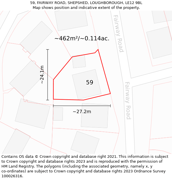 59, FAIRWAY ROAD, SHEPSHED, LOUGHBOROUGH, LE12 9BL: Plot and title map