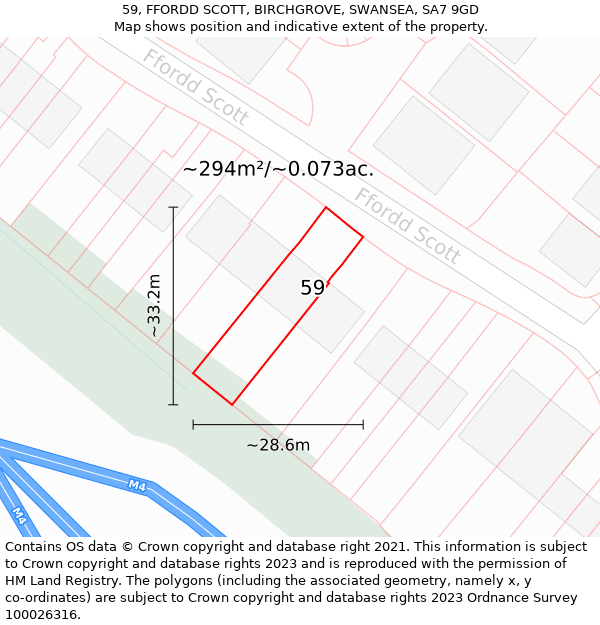 59, FFORDD SCOTT, BIRCHGROVE, SWANSEA, SA7 9GD: Plot and title map