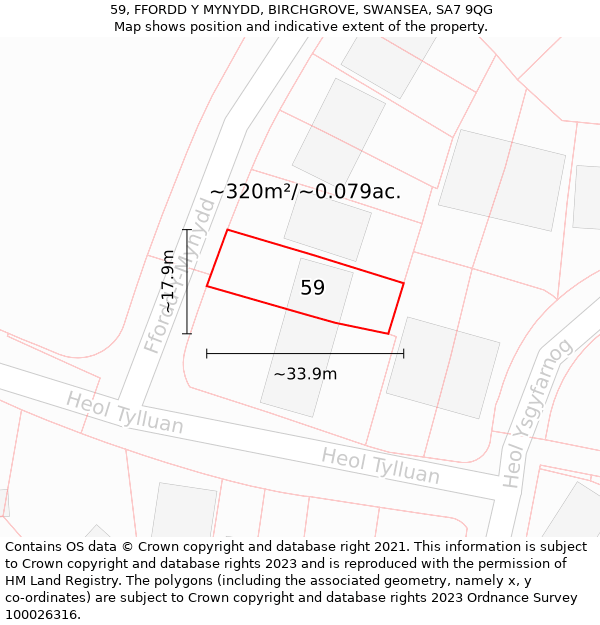 59, FFORDD Y MYNYDD, BIRCHGROVE, SWANSEA, SA7 9QG: Plot and title map