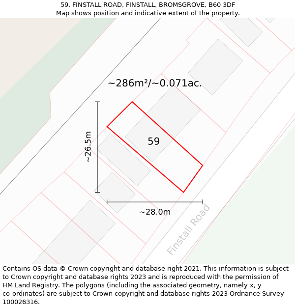 59, FINSTALL ROAD, FINSTALL, BROMSGROVE, B60 3DF: Plot and title map