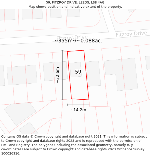 59, FITZROY DRIVE, LEEDS, LS8 4AG: Plot and title map