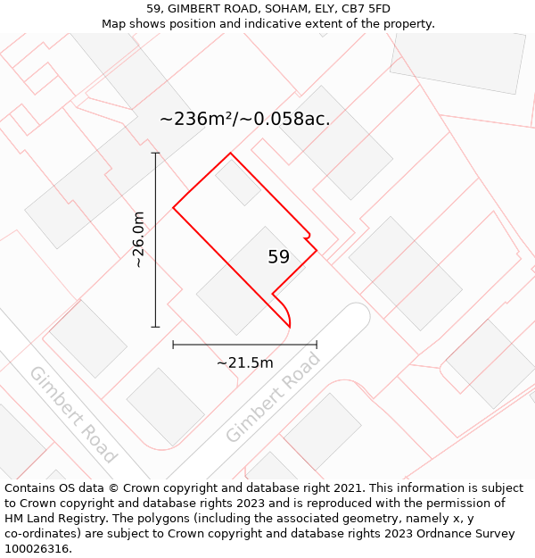 59, GIMBERT ROAD, SOHAM, ELY, CB7 5FD: Plot and title map