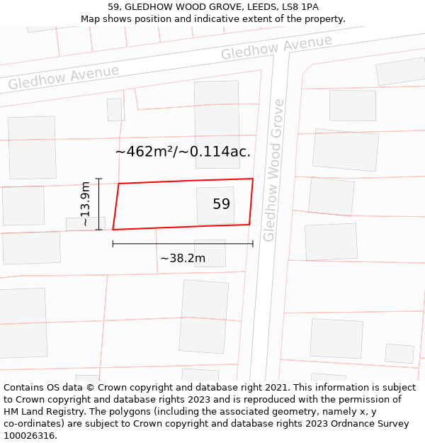 59, GLEDHOW WOOD GROVE, LEEDS, LS8 1PA: Plot and title map