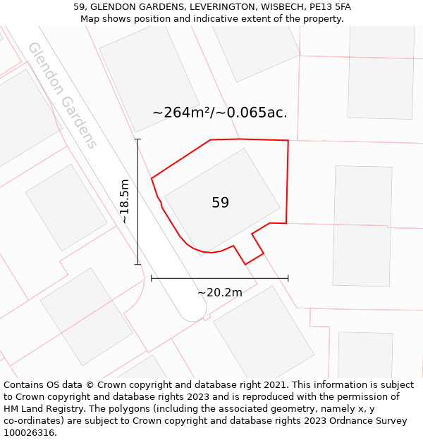 59, GLENDON GARDENS, LEVERINGTON, WISBECH, PE13 5FA: Plot and title map