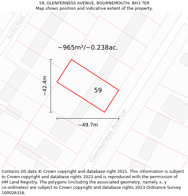 59, GLENFERNESS AVENUE, BOURNEMOUTH, BH3 7ER: Plot and title map