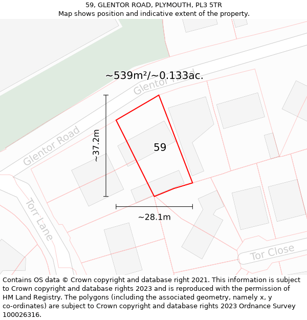 59, GLENTOR ROAD, PLYMOUTH, PL3 5TR: Plot and title map